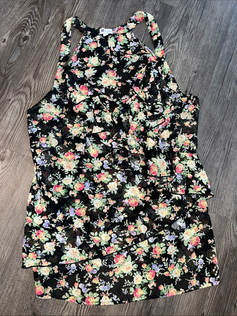 KUT FROM THE CLOTH Black Floral Ruffle Halter Camisole